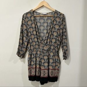 DR2 Printed 3/4 Sleeve Short Romper